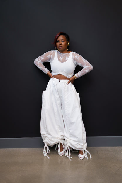 Let it Flow Ruched Pants (White)