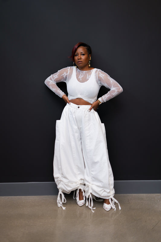 Let it Flow Ruched Pants (White)
