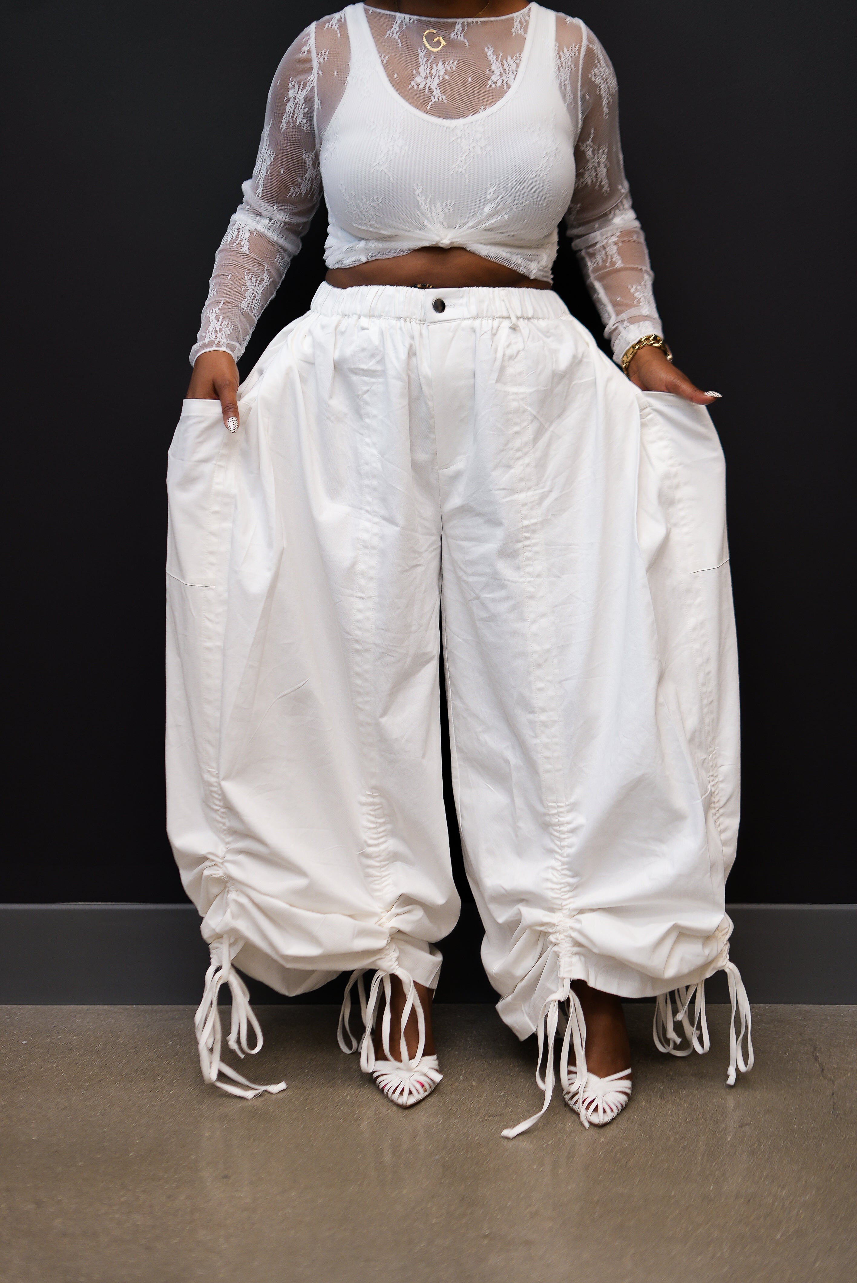 Let it Flow Ruched Pants (White)