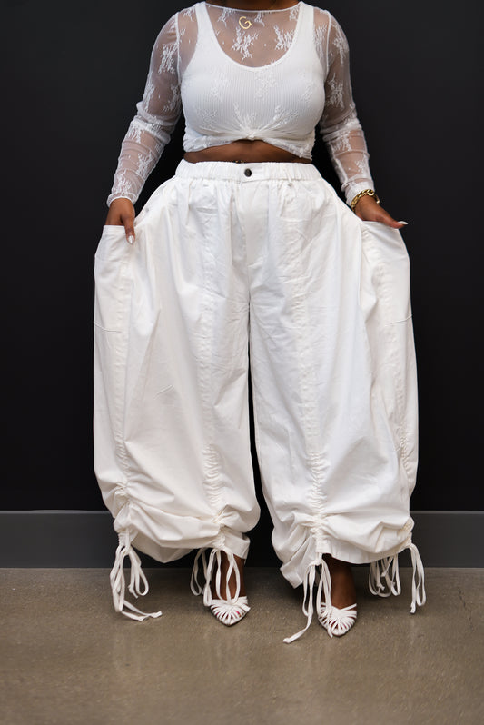 Let it Flow Ruched Pants (White)