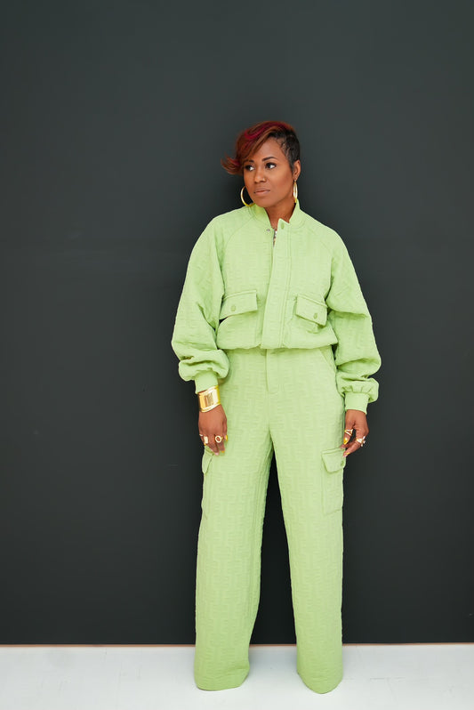 Luxury Embossed pants set (green apple)