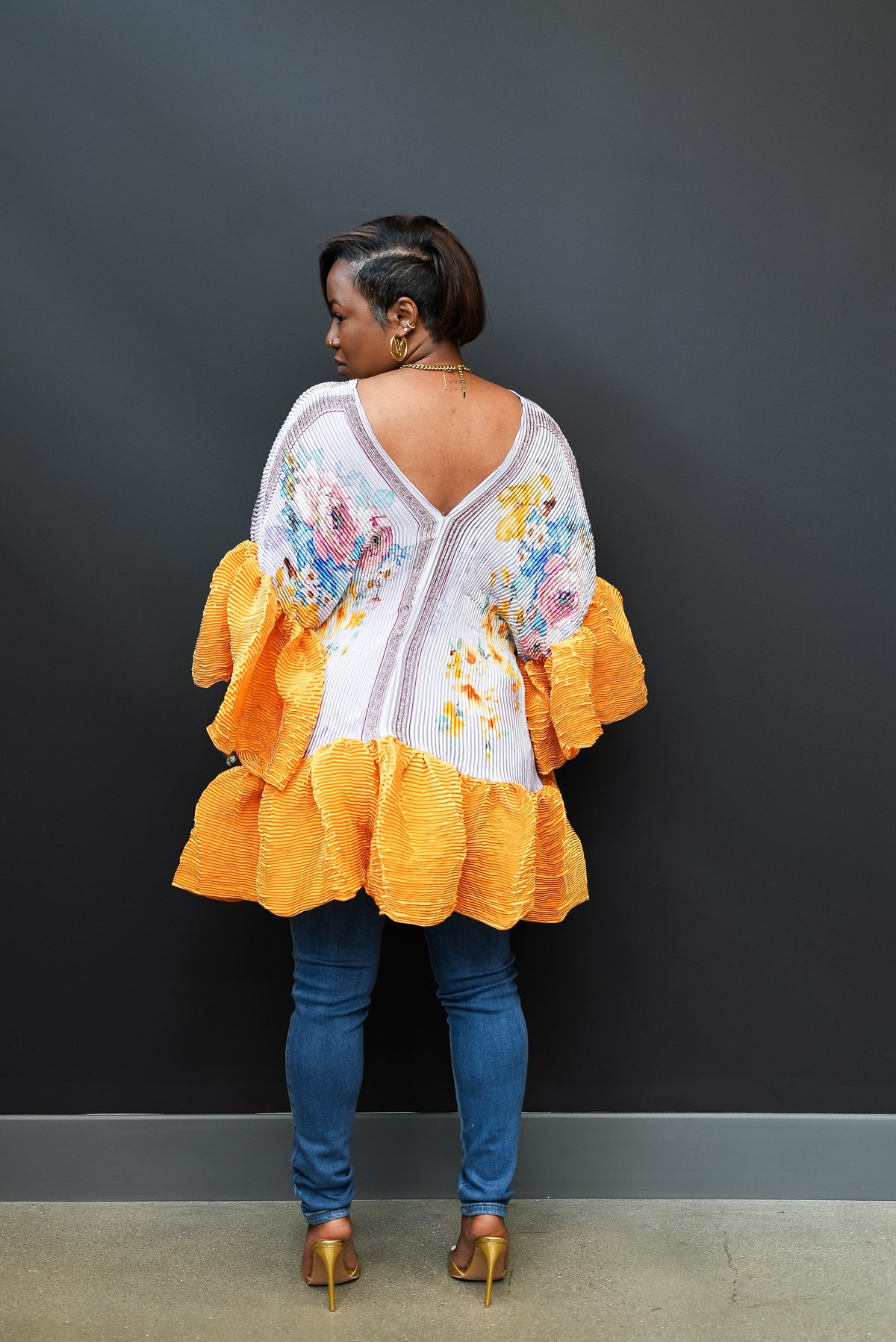 Floral Ruffle Mini Shirt Dress