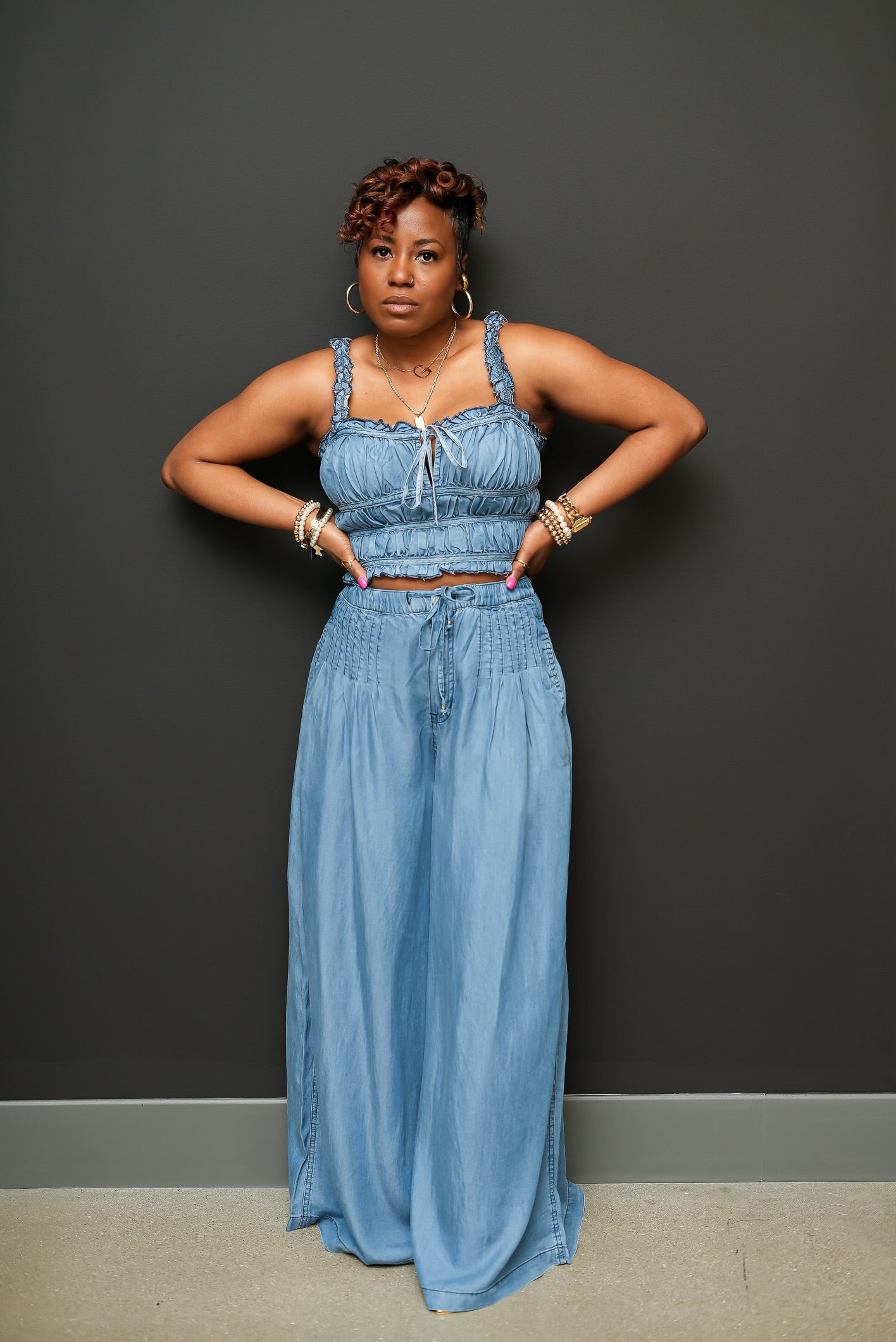 Denim Flirt Ruffle Crop