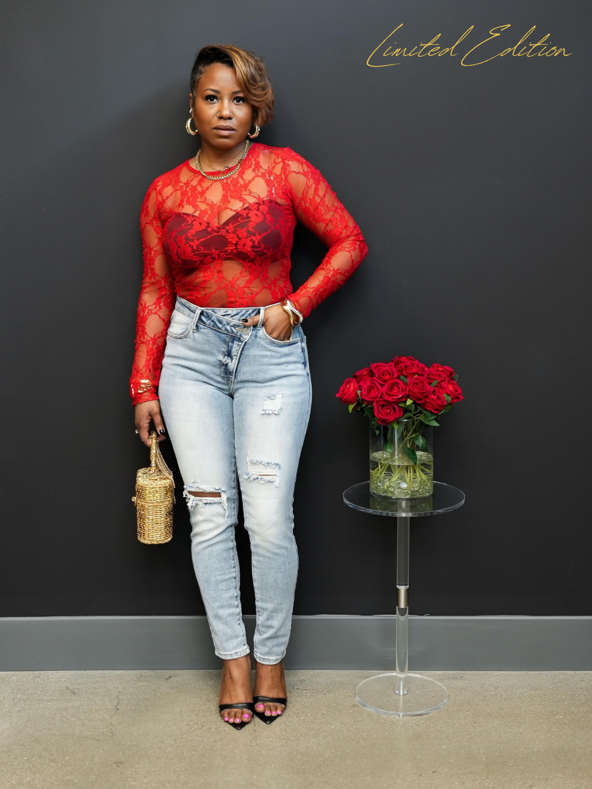 Sheer Temptation Lace Top (Red)