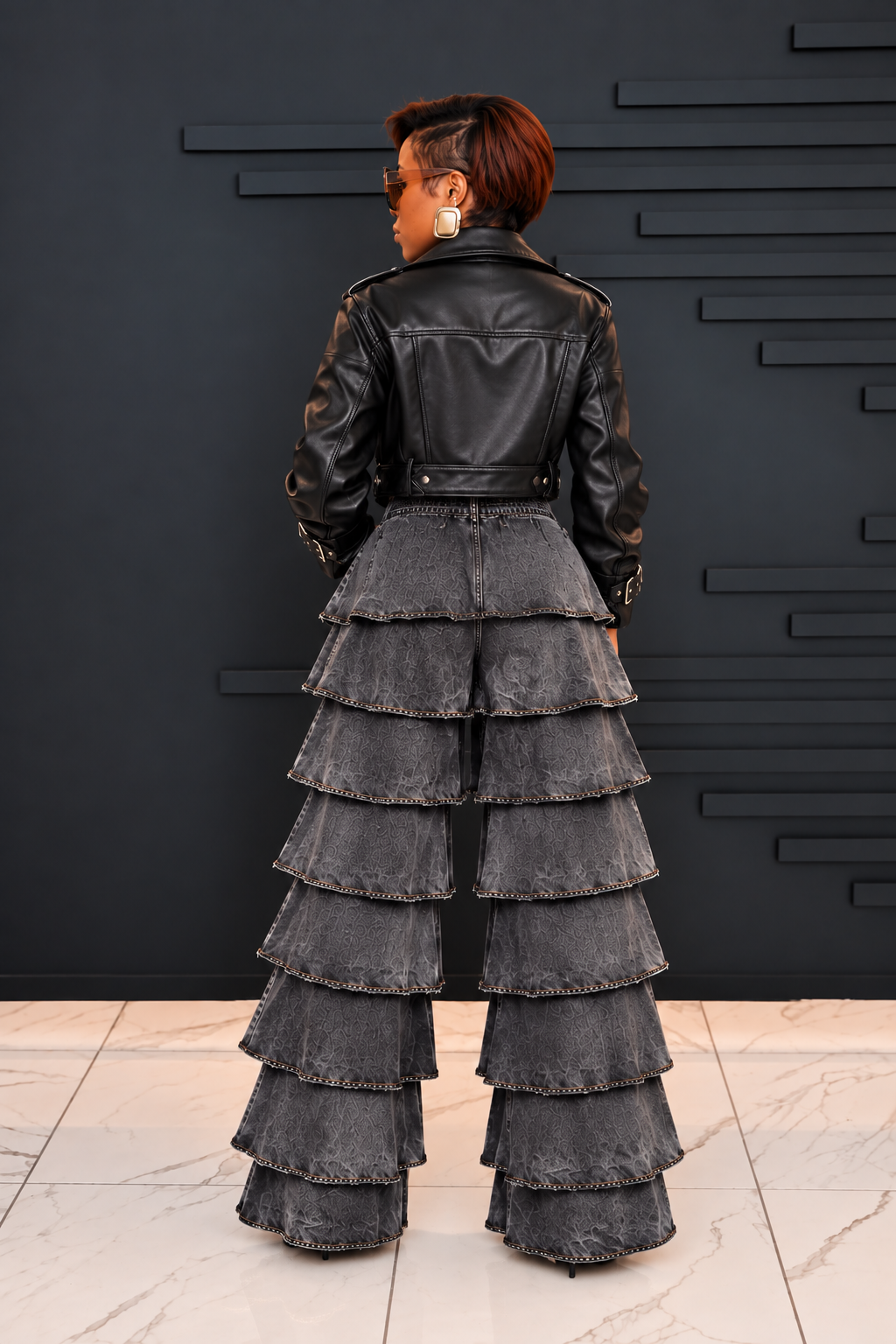 Denim Drama Tiered Pants (black)