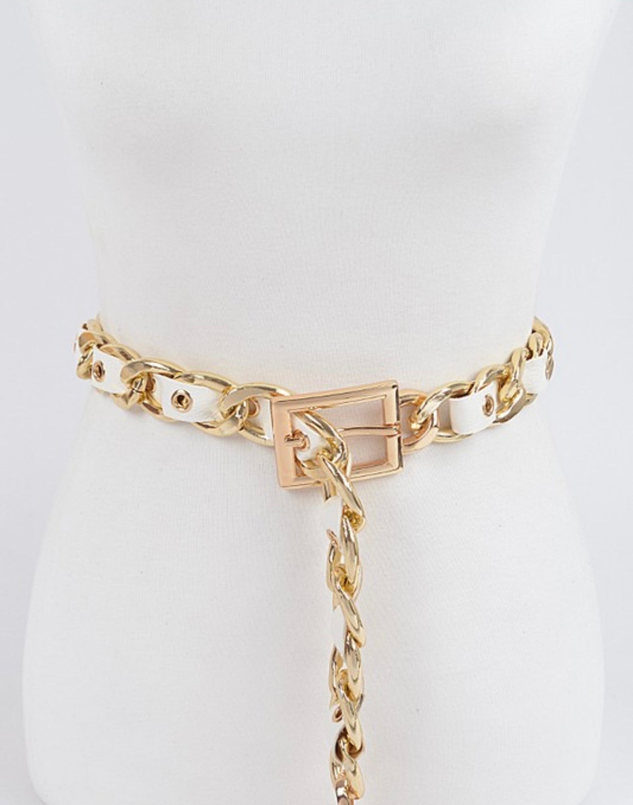 Golden & Faux Leather Chain Belt