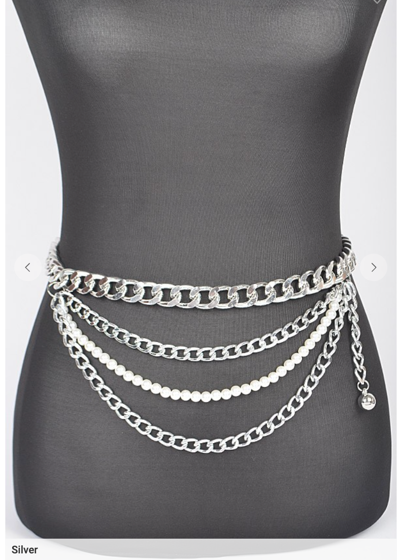 Silver Layered Chain and Pearl Belt