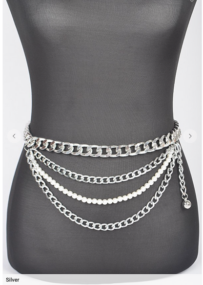 Silver Layered Chain and Pearl Belt