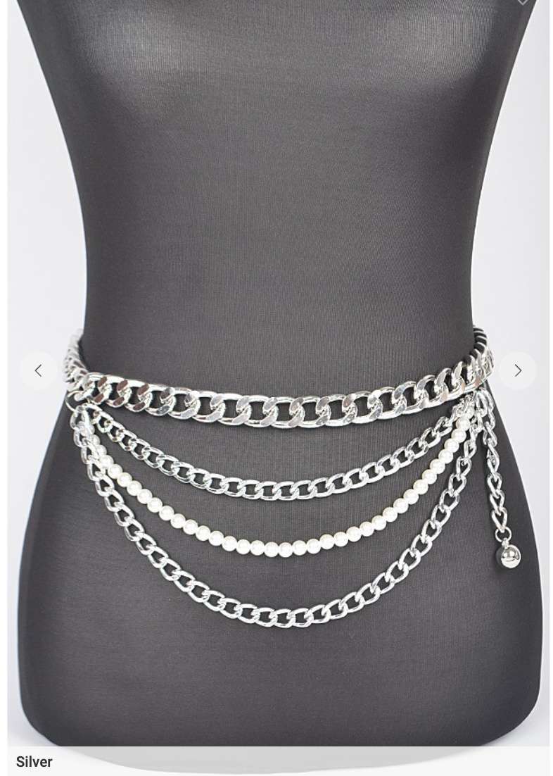 Golden Layered Chain and Pearl Belt