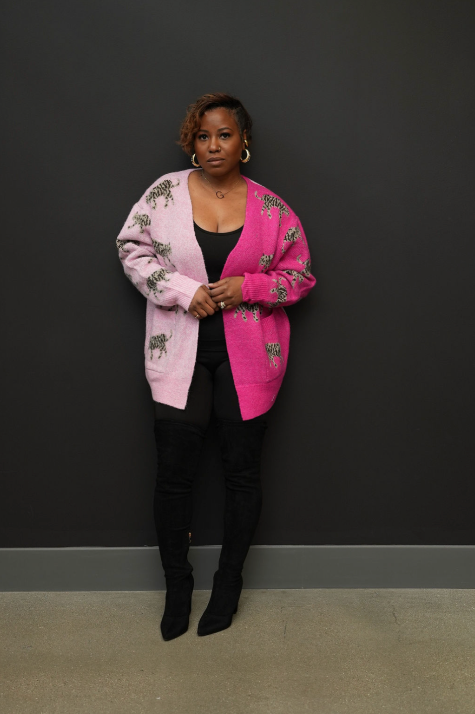 Patch Pockets Tiger Cardigan