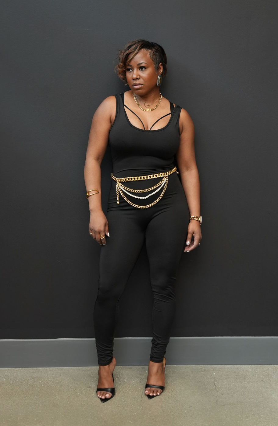 Golden Layered Chain and Pearl Belt