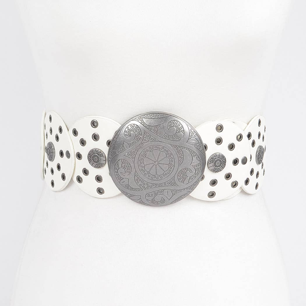 Faux Leather Multi Eyelet Round Western Belt