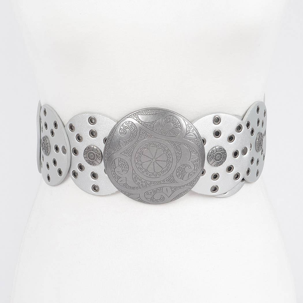 Faux Leather Multi Eyelet Round Western Belt