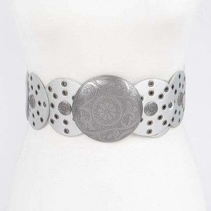 Faux Leather Multi Eyelet Round Western Belt