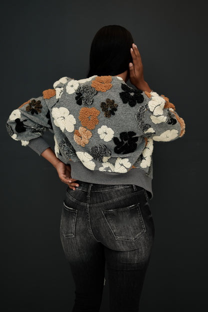 3D Floral Cardigan (grey)