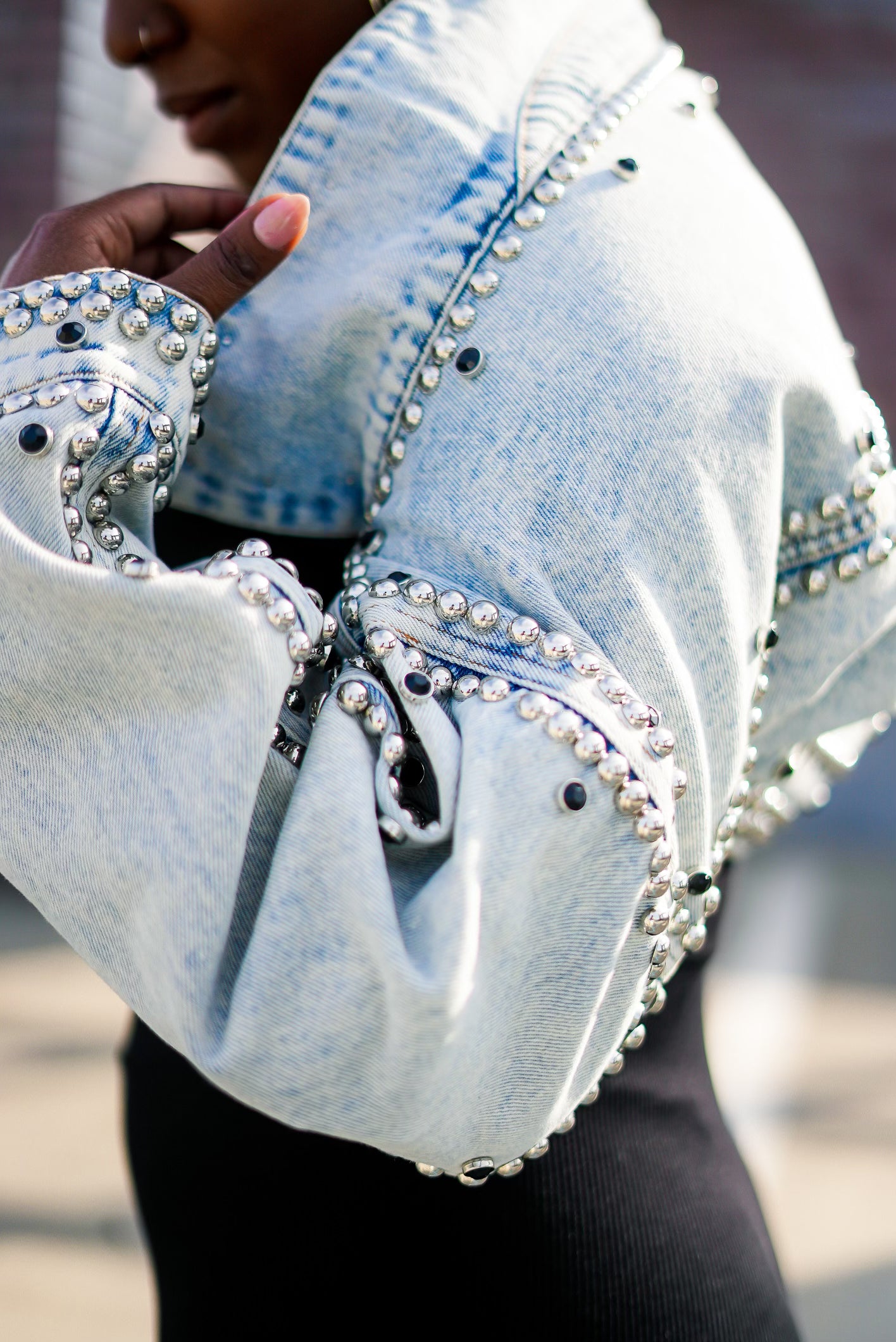 Denim Studded Bolero Jacket
